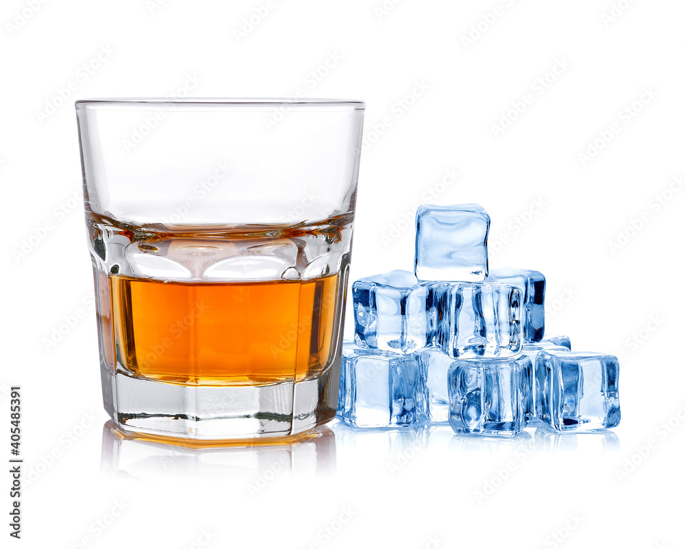 glass of whiskey with ice isolated on a white background glass of whiskey with ice isolated on a white background
