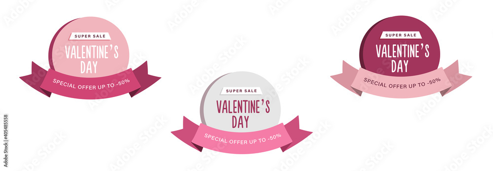 Valentines Day sale label template with ribbon. Vector illustration Valentines Day sale label template with ribbon. Vector illustration
