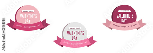 Valentines Day sale label template with ribbon. Vector illustration
