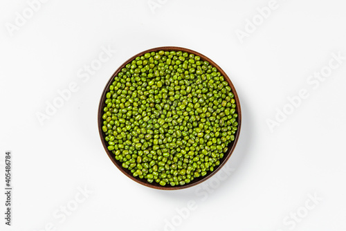 Green bean or mung bean on white background