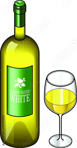 A bottle and a glass of white wine.