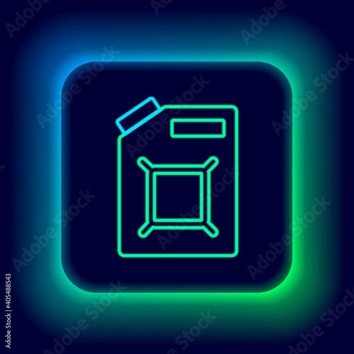 Glowing neon line Canister for gasoline icon isolated on black background. Diesel gas icon. Colorful outline concept. Vector.