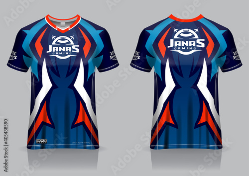Esport gaming t shirt jersey template, uniform, front and back view