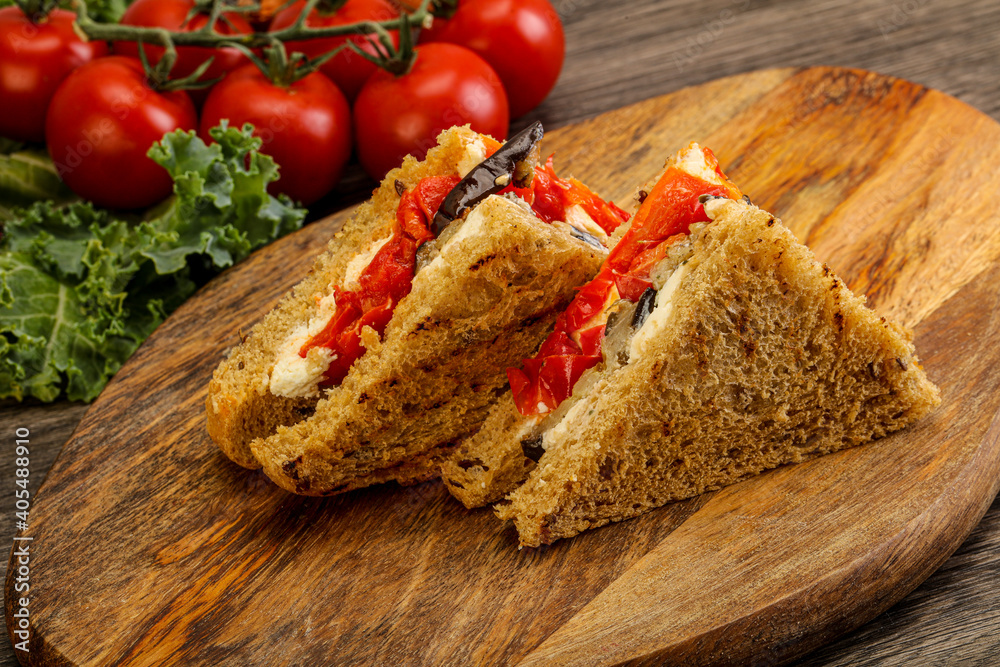 Club sandwich with eggplant and cheese Club sandwich with eggplant and cheese