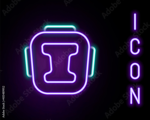 Glowing neon line Boxing helmet icon isolated on black background. Colorful outline concept. Vector.