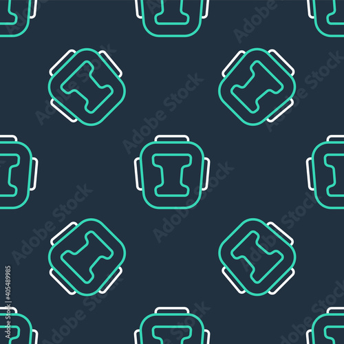 Line Boxing helmet icon isolated seamless pattern on black background. Vector.