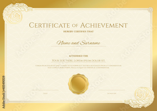 Luxury certificate template with elegant border frame, Diploma design for graduation or completion