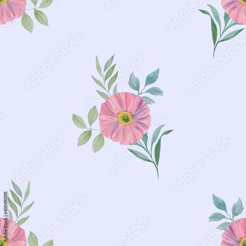 Seamless pattern on a blue background. endless motif for textiles  prints  wallpaper  wrapping paper. Delicate watercolor flowers.