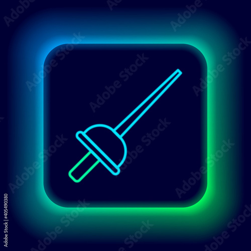 Glowing neon line Fencing icon isolated on black background. Sport equipment. Colorful outline concept. Vector.