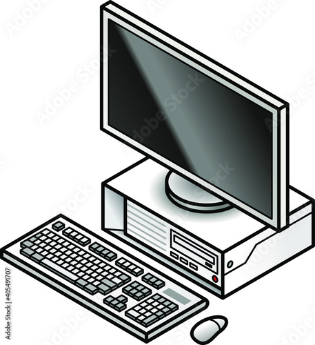 A generic, white, desktop PC with an LCD monitor, keyboard and mouse.