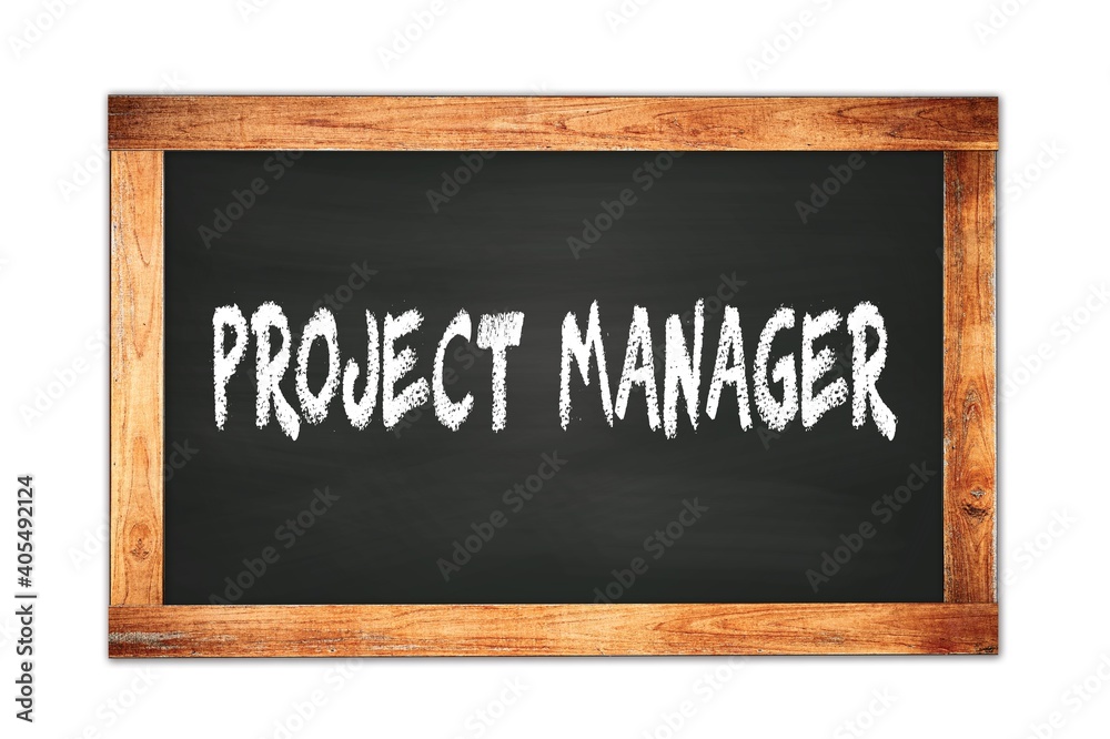 PROJECT MANAGER text written on wooden frame school blackboard. PROJECT MANAGER text written on wooden frame school blackboard.