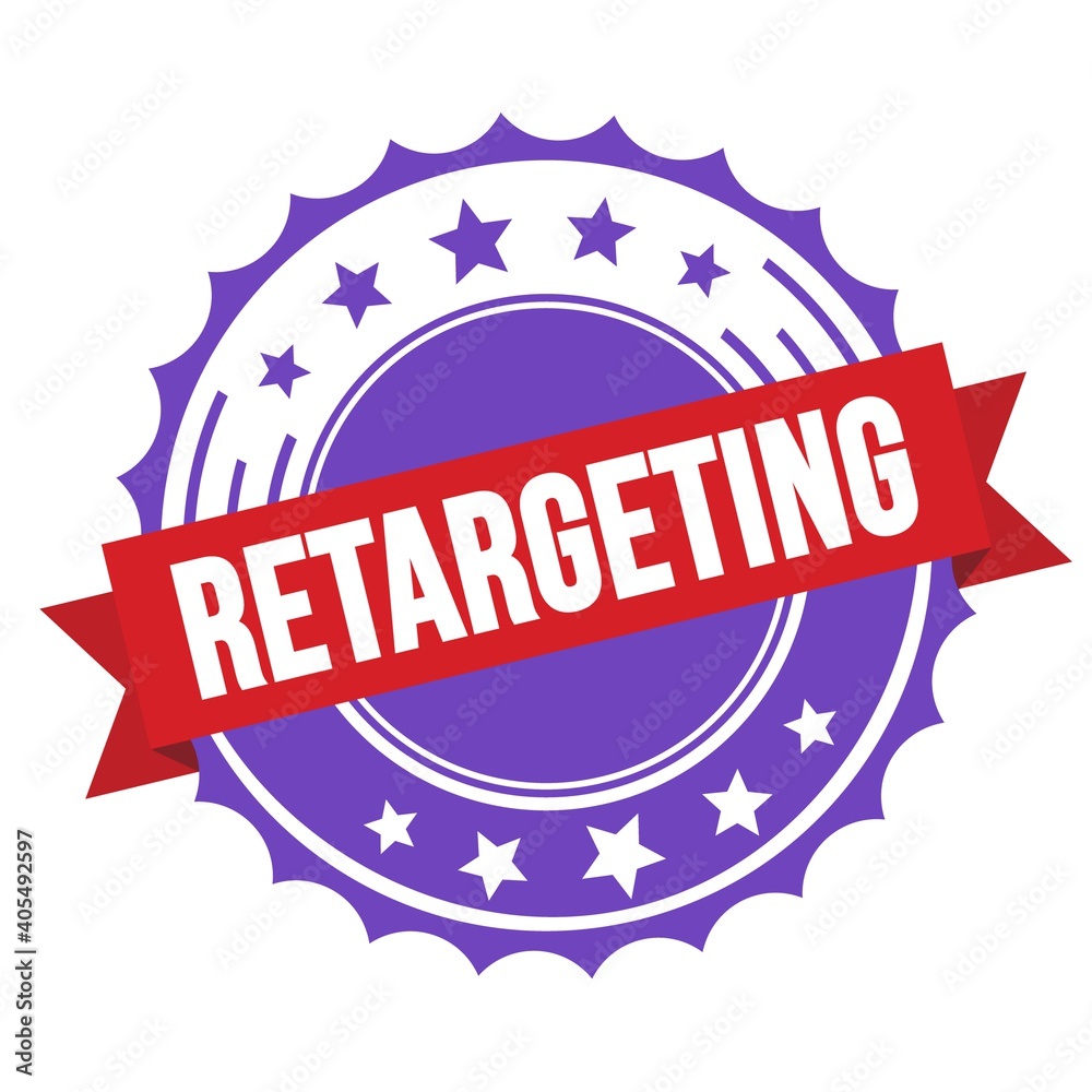 RETARGETING text on red violet ribbon stamp. RETARGETING text on red violet ribbon stamp.
