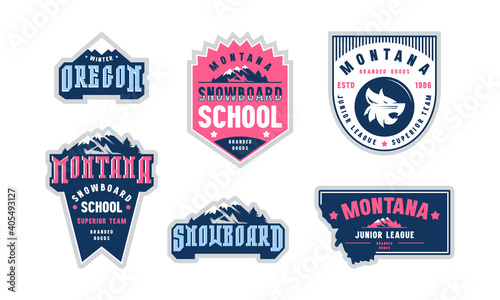 Montana and Oregon snowboarding emblem set