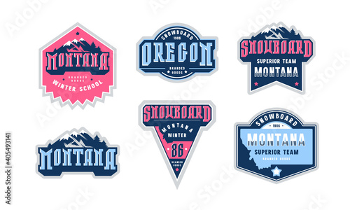 Montana and Oregon snowboarding emblem set