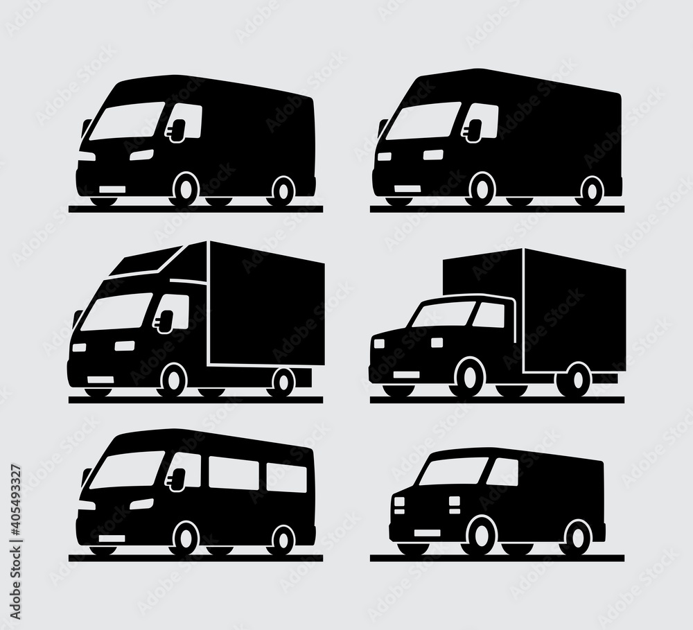 Commercial Delivery Vehicle Vector Icons