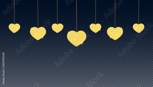 Golden glitter hearts on the transparent background Vector