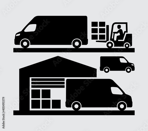 Cargo Delivery Commercial Van Loading in Warehouse Dock Vector Icon