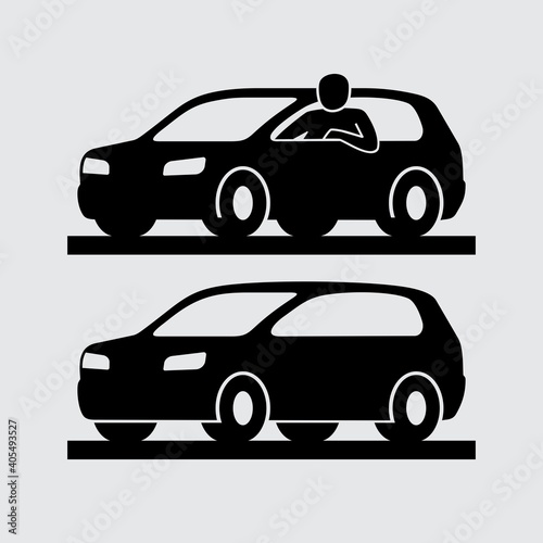 Man Driving Compact Car Vector Icon