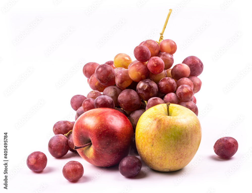 Bunch of grapes and apples on white background Bunch of grapes and apples on white background