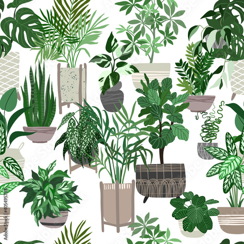 Urban jungle concept, seamless pattern house plant