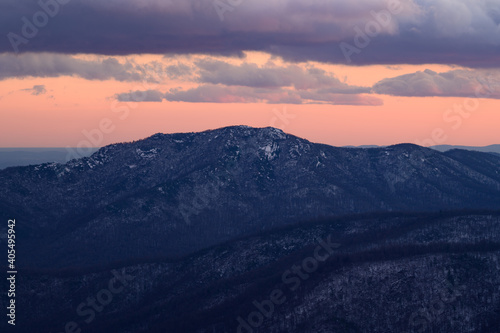 Old Rag at Sunset on a Winter Day at the Pinnacles Overlook on Skyline Drive © Cathy Summers