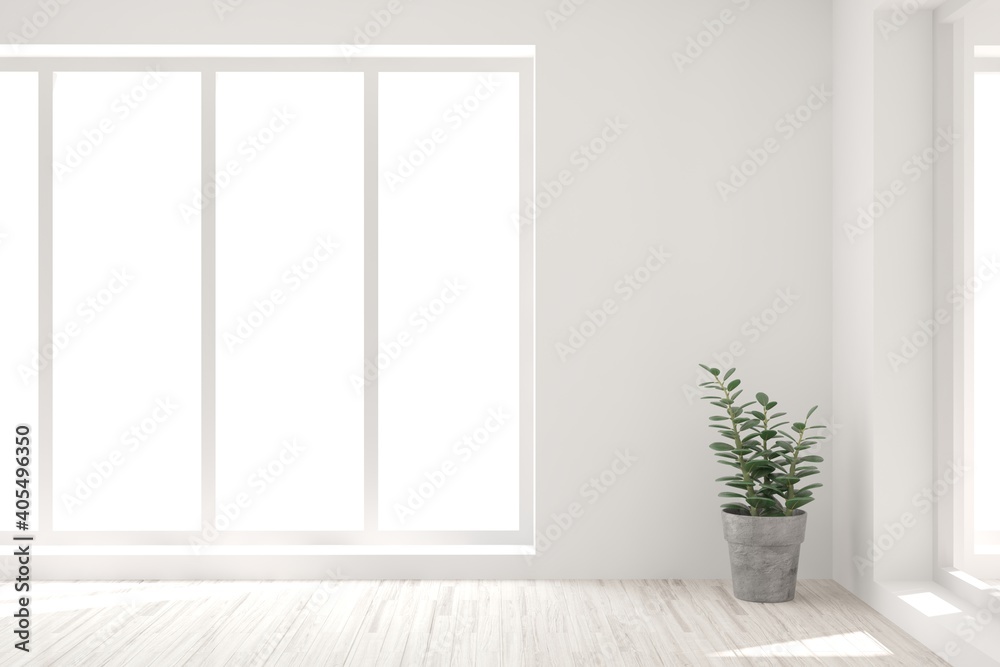 White empty room. Scandinavian interior design. 3D illustration White empty room. Scandinavian interior design. 3D illustration
