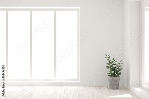 White empty room. Scandinavian interior design. 3D illustration