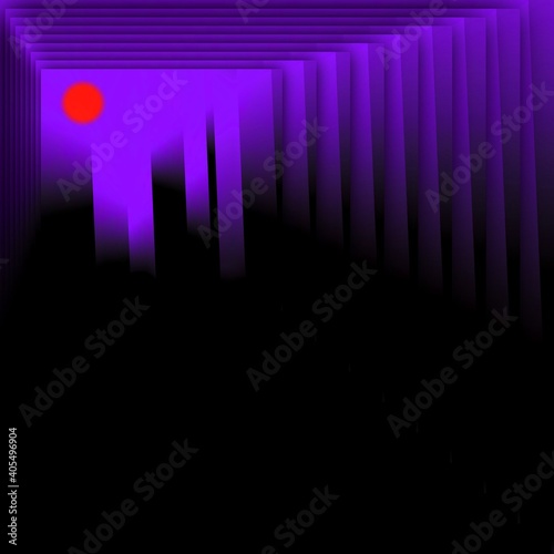 patterns shapes and abstract 3D designs of stylized cityscape urban skyline silhouetted against purple light