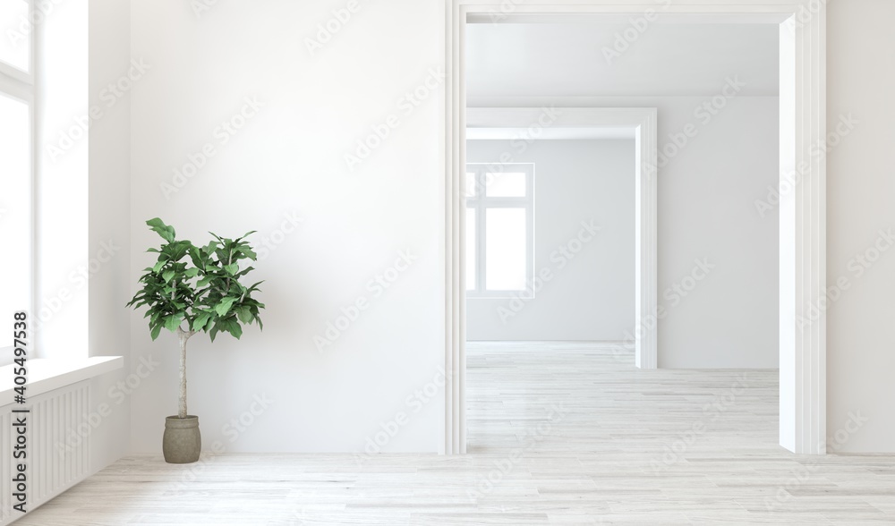 White empty room. Scandinavian interior design. 3D illustration White empty room. Scandinavian interior design. 3D illustration