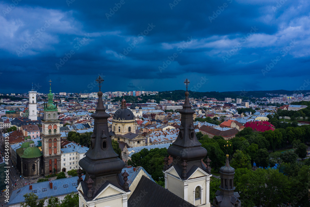 custom made wallpaper toronto digitalAerial view on Carmelite Church ( Michael the Archangel church) in Lviv, Ukraine from drone