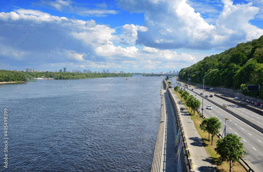 The bank of the Dnipro river embankment of Kyiv Ukraine