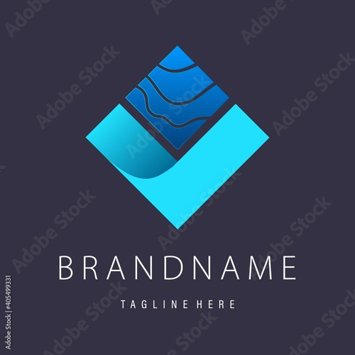 Abstract art wavy square logo with waves lines background.Design template icon, sign sea, symbol water wavy pattern. Brand Identity for business company, travel agency, jewelry. Vector illustration.