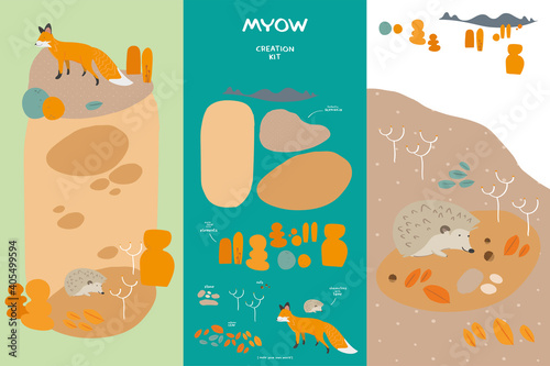 MYOW make your own world - creation kit - fantastic background elements and cute animals for vector illustration