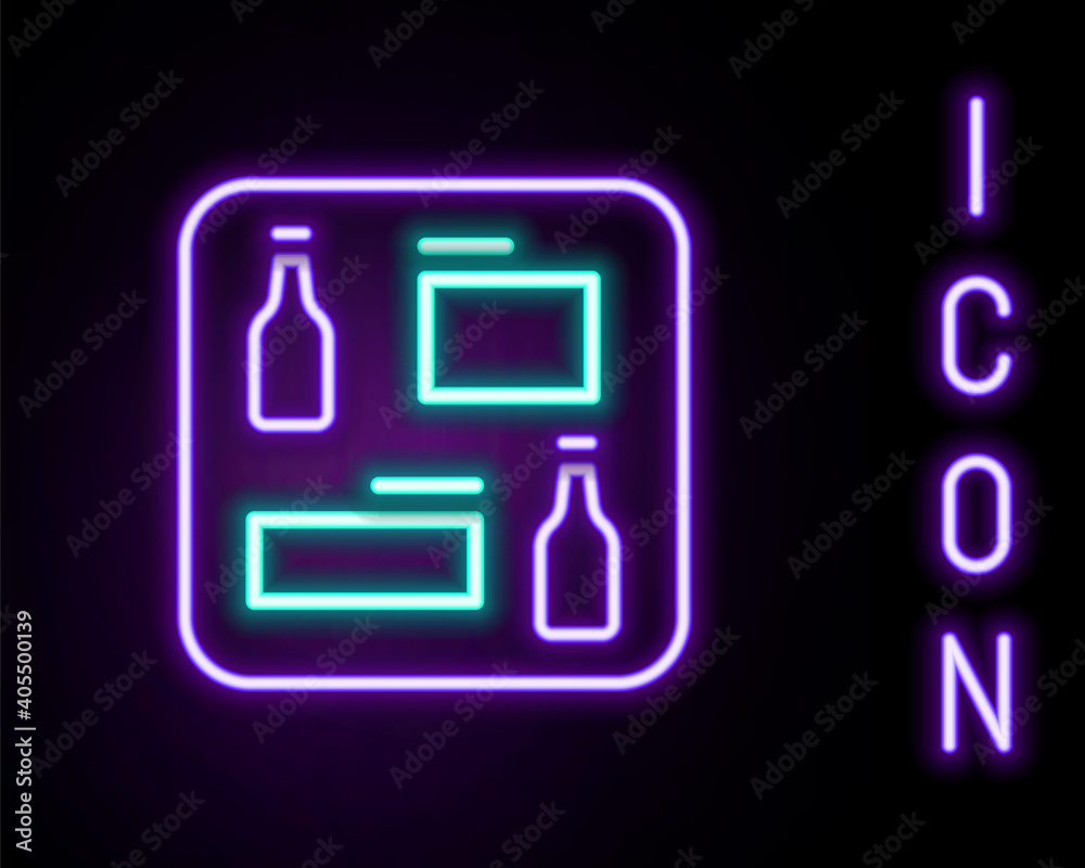 Glowing neon line Beer menu icon isolated on black background. Beer restaurant brochure. Colorful outline concept. Vector. Glowing neon line Beer menu icon isolated on black background. Beer restaurant brochure. Colorful outline concept. Vector.