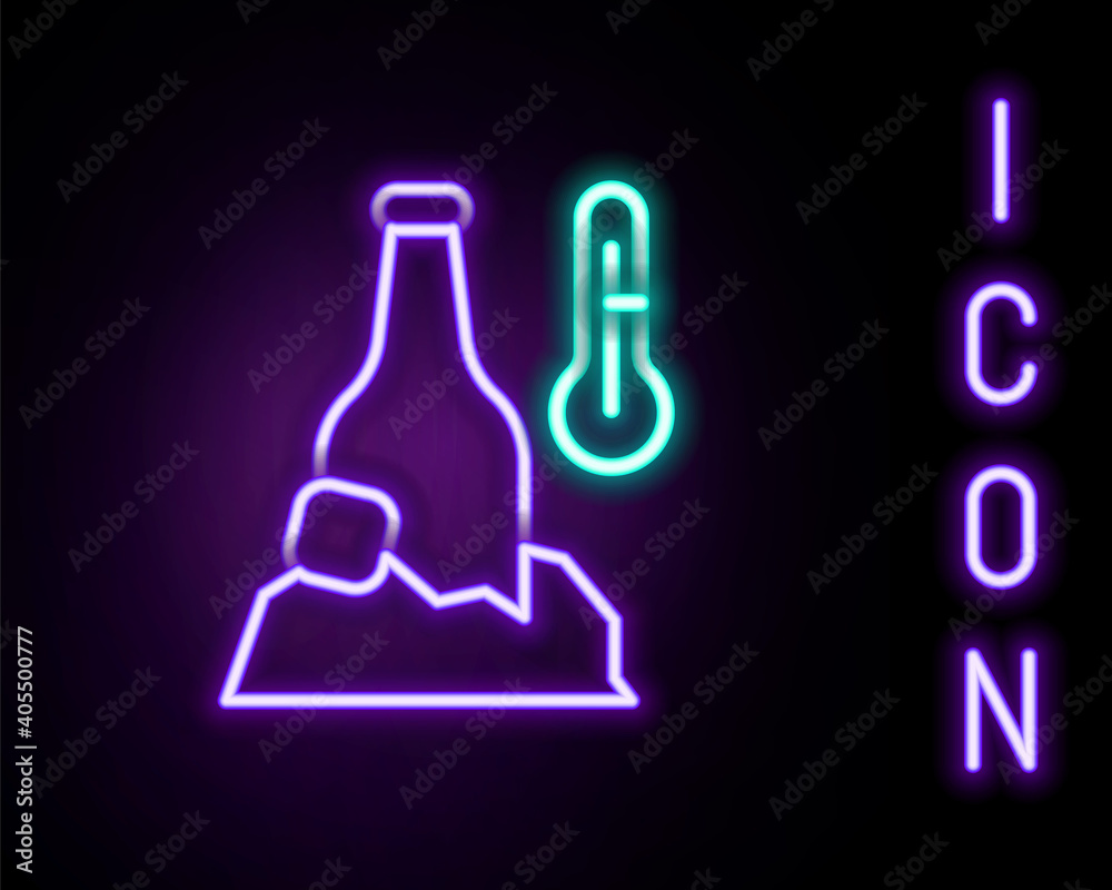 Glowing neon line Cold beer bottle icon isolated on black background. Colorful outline concept. Vector. Glowing neon line Cold beer bottle icon isolated on black background. Colorful outline concept. Vector.