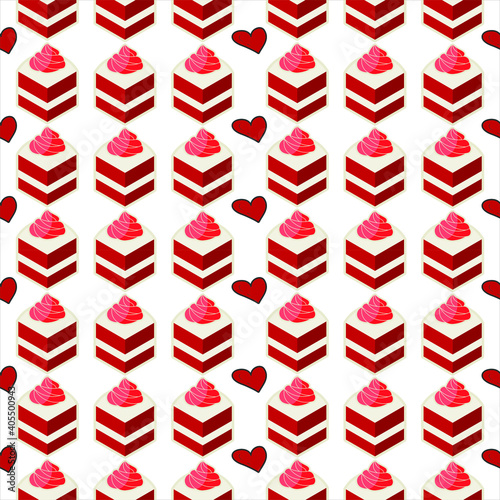 cake slice seamless pattern red velvet sweet dessert bakery design decoration background template idea