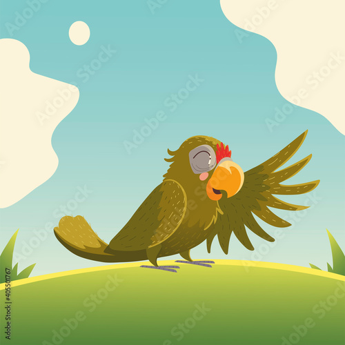parrot bird tropical cartoon animal in the grass