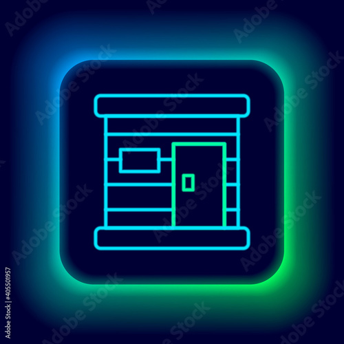 Glowing neon line Sauna wooden bathhouse icon isolated on black background. Heat spa relaxation therapy bath and hot steam healthcare, relax therapy. Colorful outline concept. Vector.