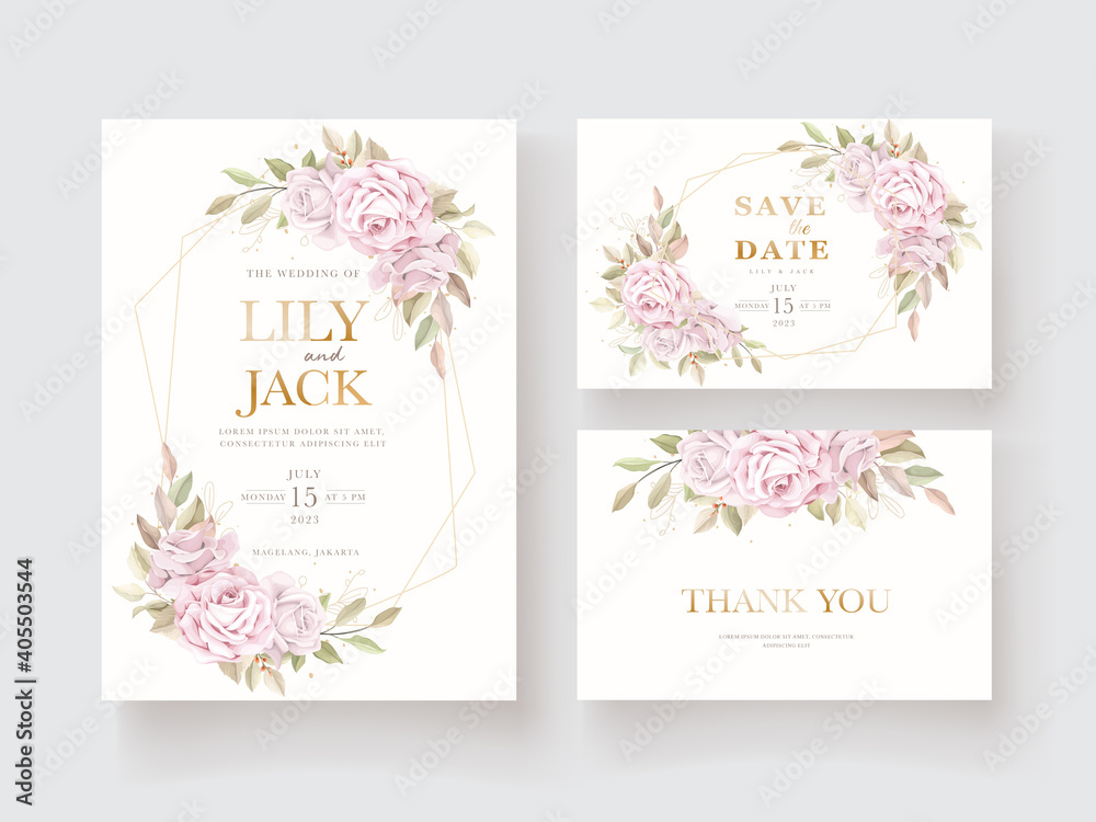 elegant hand drawing roses invitation card template