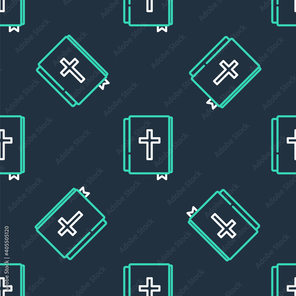 Line Holy bible book icon isolated seamless pattern on black background. Vector.
