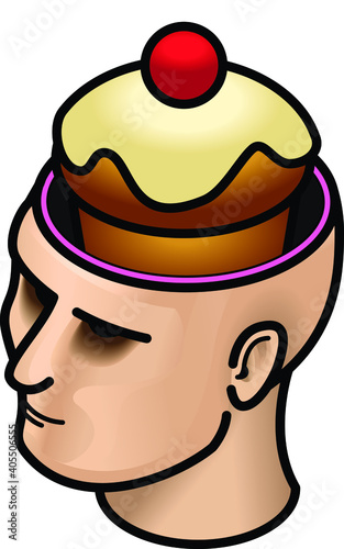 Head with an iced cupcake.