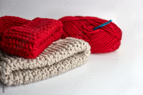 Handmade, DIY concept. Knitting with crochet
