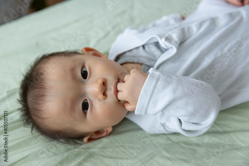 Portrait of adorable Japanese baby boy