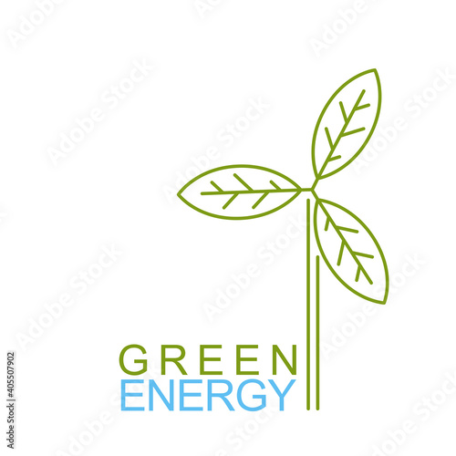 Wind Energy Logo Template. Turbine With Leaves Isolated On White