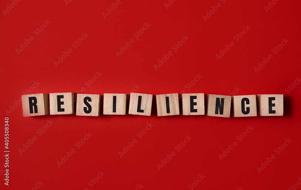 Resilience symbol. Wooden cubes with word 'resilience'. Beautiful red background. Business and resilience concept. Copy space. Resilience symbol. Wooden cubes with word 'resilience'. Beautiful red background. Business and resilience concept. Copy space.