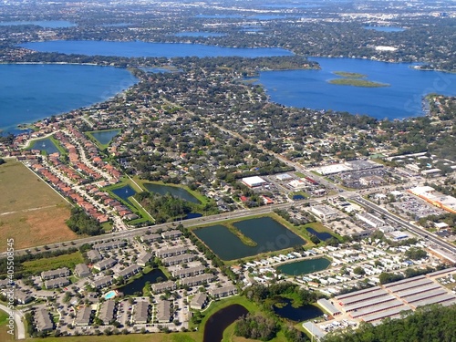 North America, United States, Florida, Orange County, aerial view of the greater Orlando area