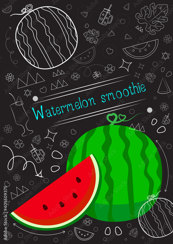 watermelon smoothie vector with white line on black background watermelon smoothie vector with white line on black background