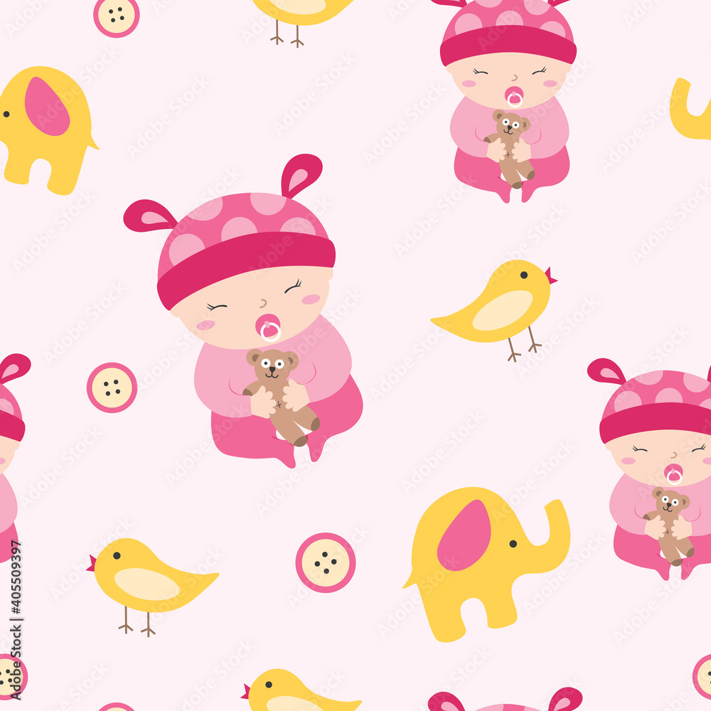 Cute Baby Girl Seamless Pattern Background. Cute Baby Girl Seamless Pattern Background.