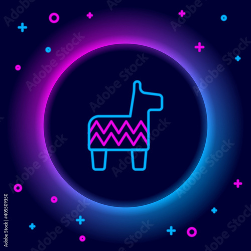 Glowing neon line Pinata icon isolated on black background. Mexican traditional birthday toy. Colorful outline concept. Vector.
