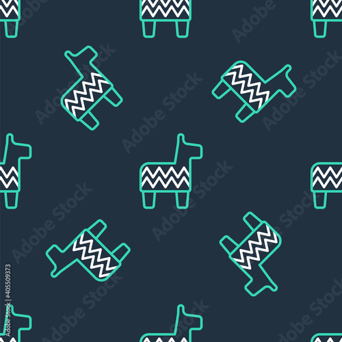 Line Pinata icon isolated seamless pattern on black background. Mexican traditional birthday toy. Vector.